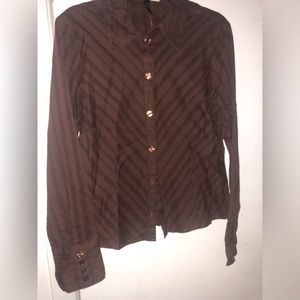 Brown, button down shirt, striped pattern, size 12
